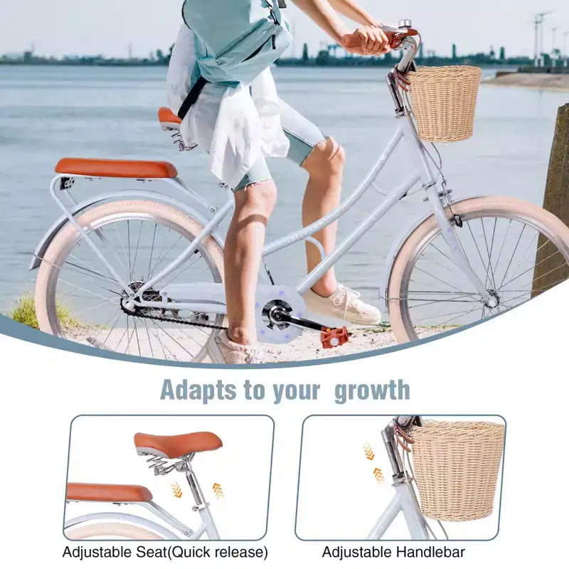 NAYSAYE Bicicletta da donna Beach Cruiser con cestino anteriore e telaio robusto per comodi spostamenti in città, Blu, 63,98*24,53*38,82