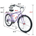 NAYSAYE Vélo de plage Cruiser 7 vitesses, cadre en acier, roues en alliage, freins en V pour hommes femmes loisirs, violet, blanc, 67.8*42.51*28.74