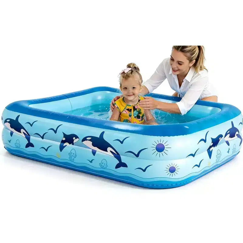HeyGo Piscine gonflable à 2 anneaux 45 x 35 x 14 avec impression orque, piscine pour enfants, tout-petits et adultes en PVC durable, pour s'amuser dans le jardin