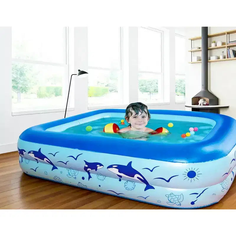HeyGo Piscine gonflable à 2 anneaux 45 x 35 x 14 avec impression orque, piscine pour enfants, tout-petits et adultes en PVC durable, pour s'amuser dans le jardin