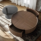 Table basse ronde élégante en bois marron avec rangement
