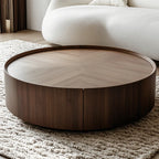 Table basse ronde élégante en bois marron avec rangement