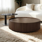 Table basse ronde élégante en bois marron avec rangement