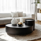 Table basse gigogne ronde moderne en bois noir avec rangement