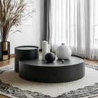 Table basse gigogne ronde moderne en bois noir avec rangement