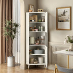 Élégant meuble d'angle en bois blanc avec étagères ouvertes