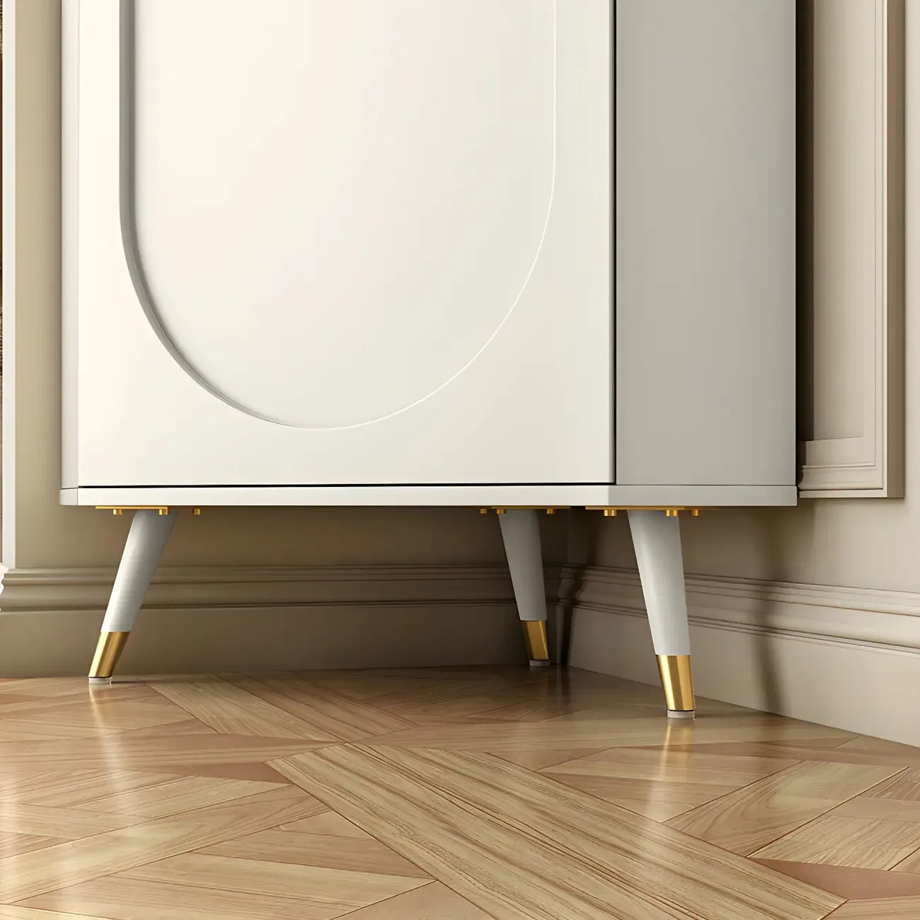 Élégant meuble d'angle en bois blanc avec étagères ouvertes