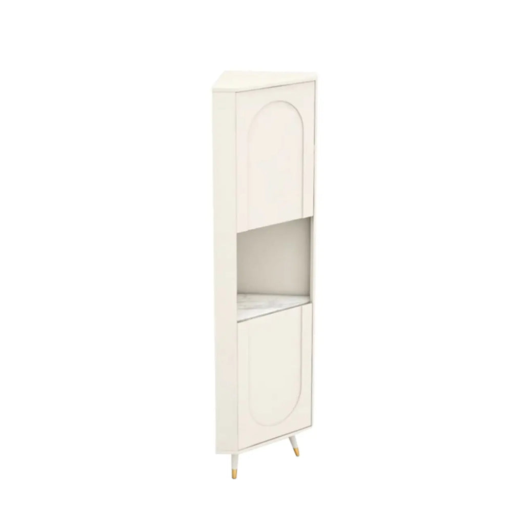 Élégant meuble d'angle en bois blanc avec étagères ouvertes