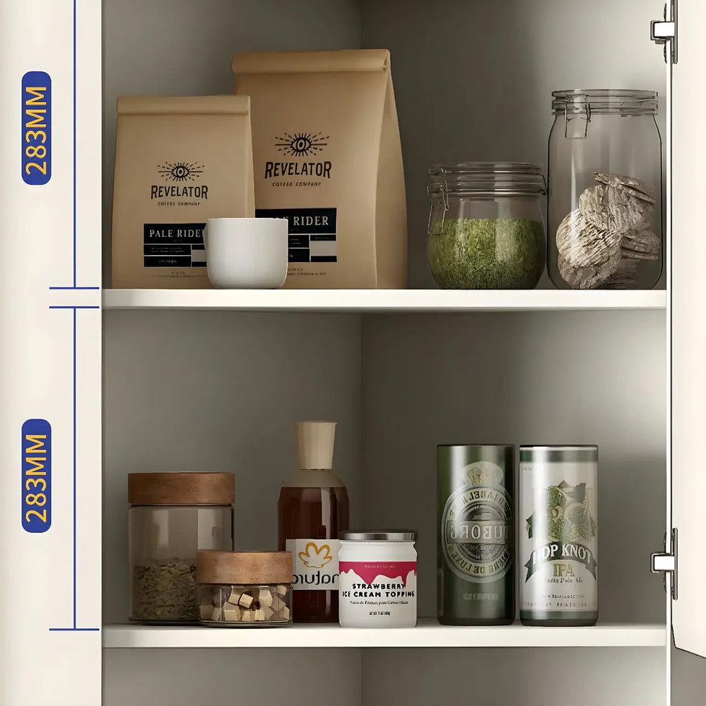 Élégant meuble d'angle en bois blanc avec étagères ouvertes