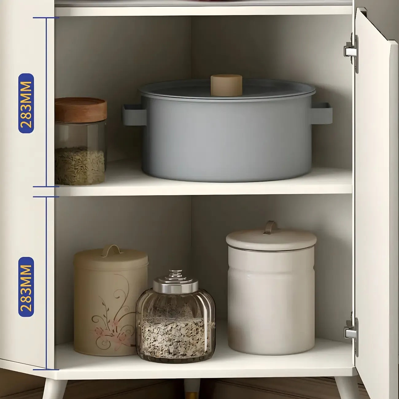 Élégant meuble d'angle en bois blanc avec étagères ouvertes
