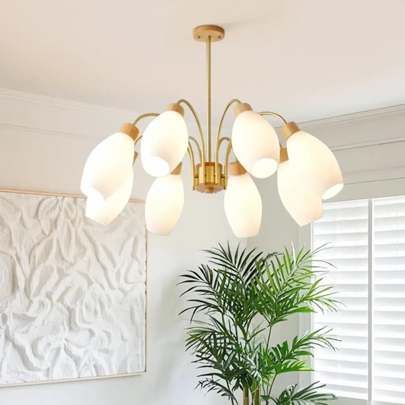 Lustre blanc moderne réglable avec abat-jour en verre