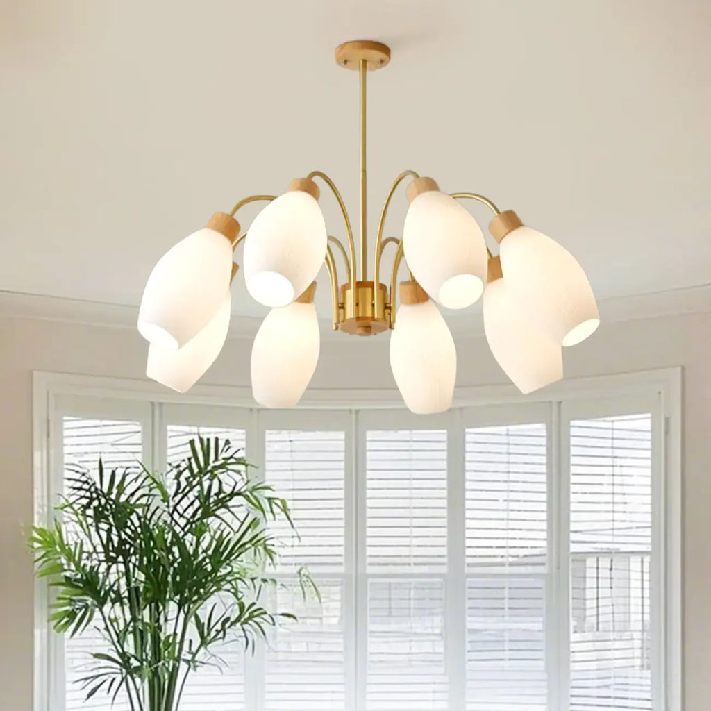 Lustre blanc moderne réglable avec abat-jour en verre