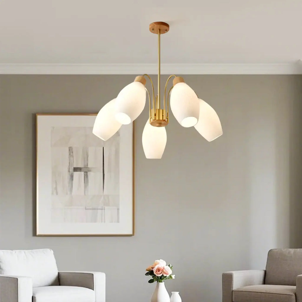 Lustre blanc moderne réglable avec abat-jour en verre