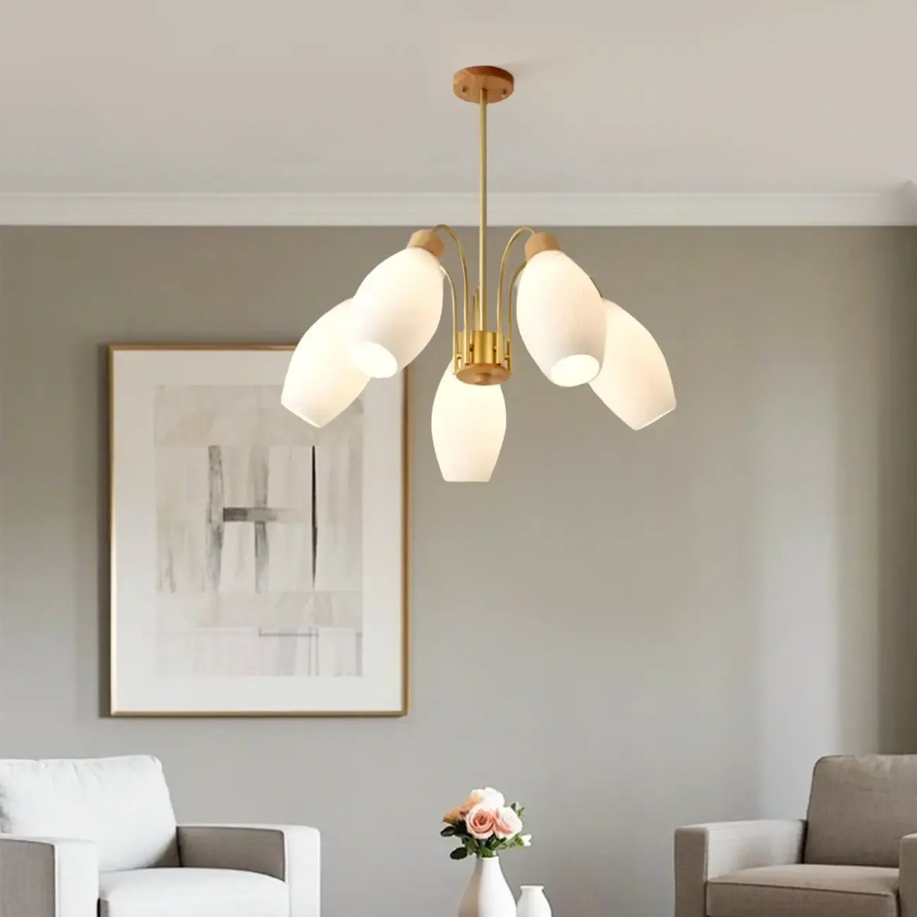 Lustre blanc moderne réglable avec abat-jour en verre