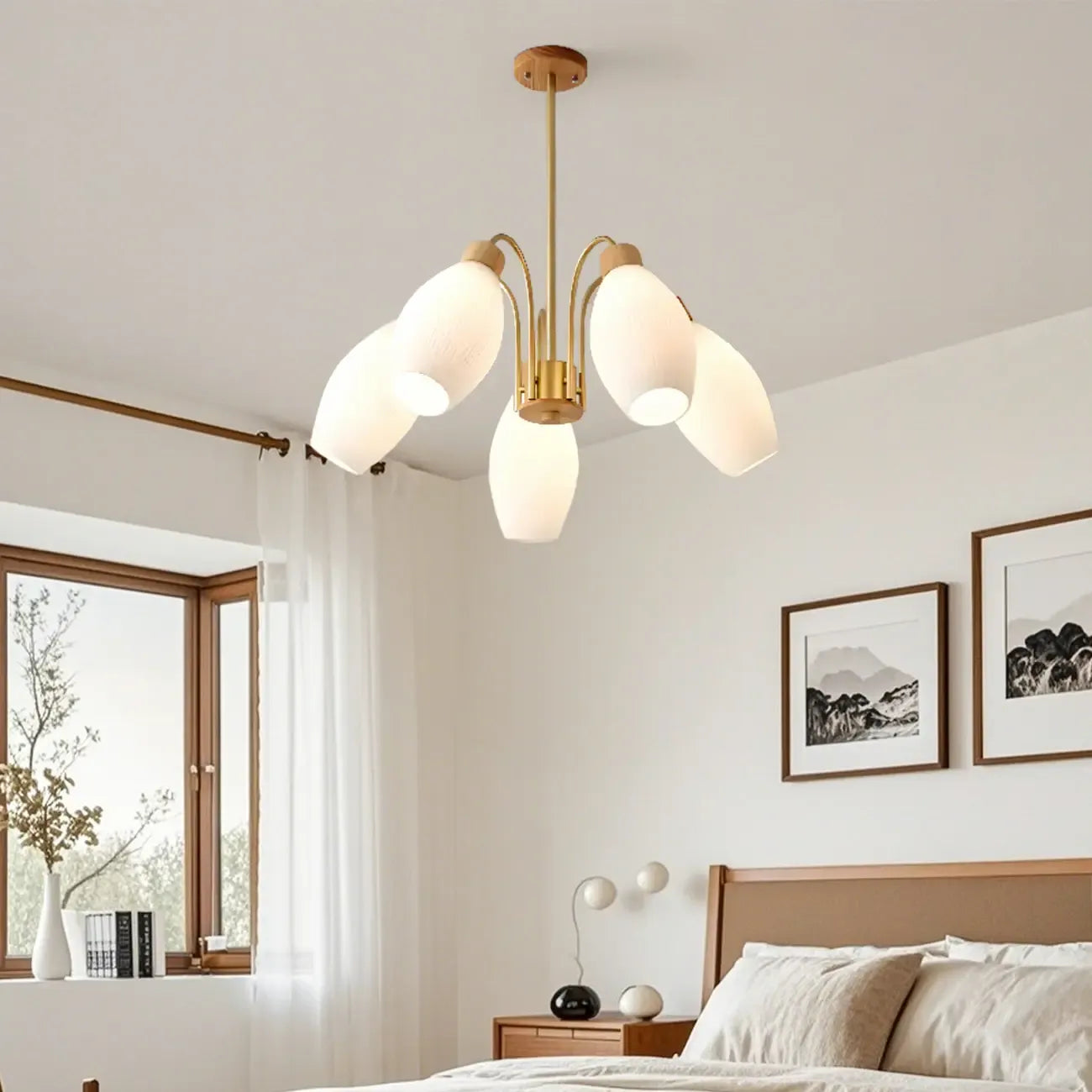 Lustre blanc moderne réglable avec abat-jour en verre