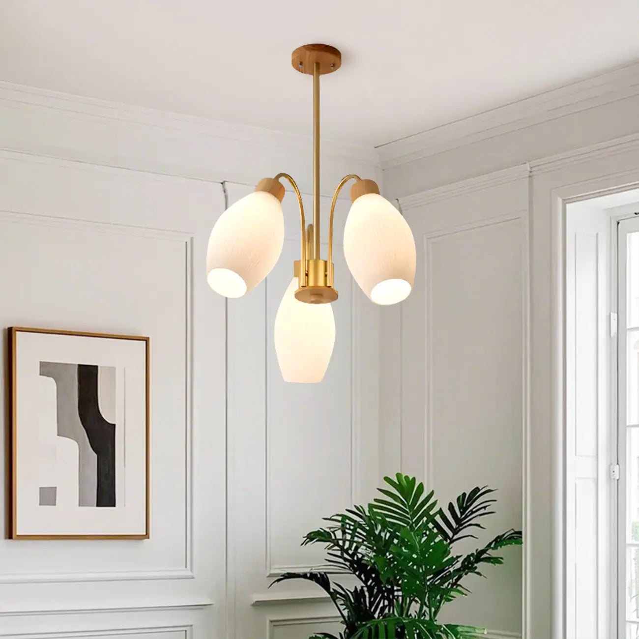 Lustre blanc moderne réglable avec abat-jour en verre