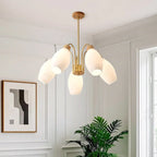 Lustre blanc moderne réglable avec abat-jour en verre