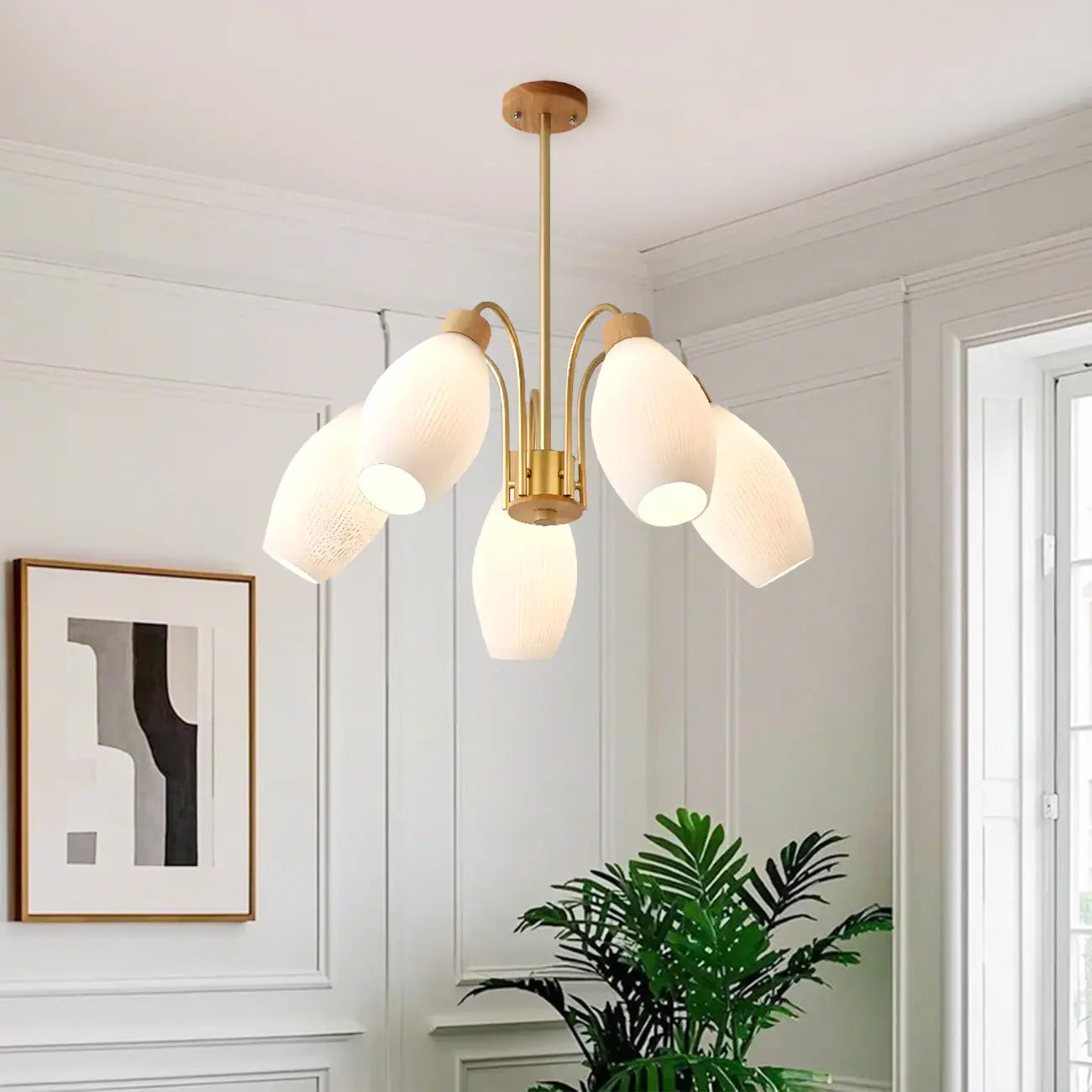 Lustre blanc moderne réglable avec abat-jour en verre