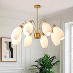 Lustre blanc moderne réglable avec abat-jour en verre