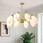 Lustre blanc moderne réglable avec abat-jour en verre