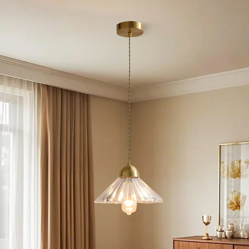 Suspension moderne en verre transparent à motif conique pour salon