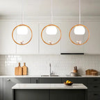 Suspension LED design en forme d'anneau en bois avec abat-jour en verre pour la décoration intérieure