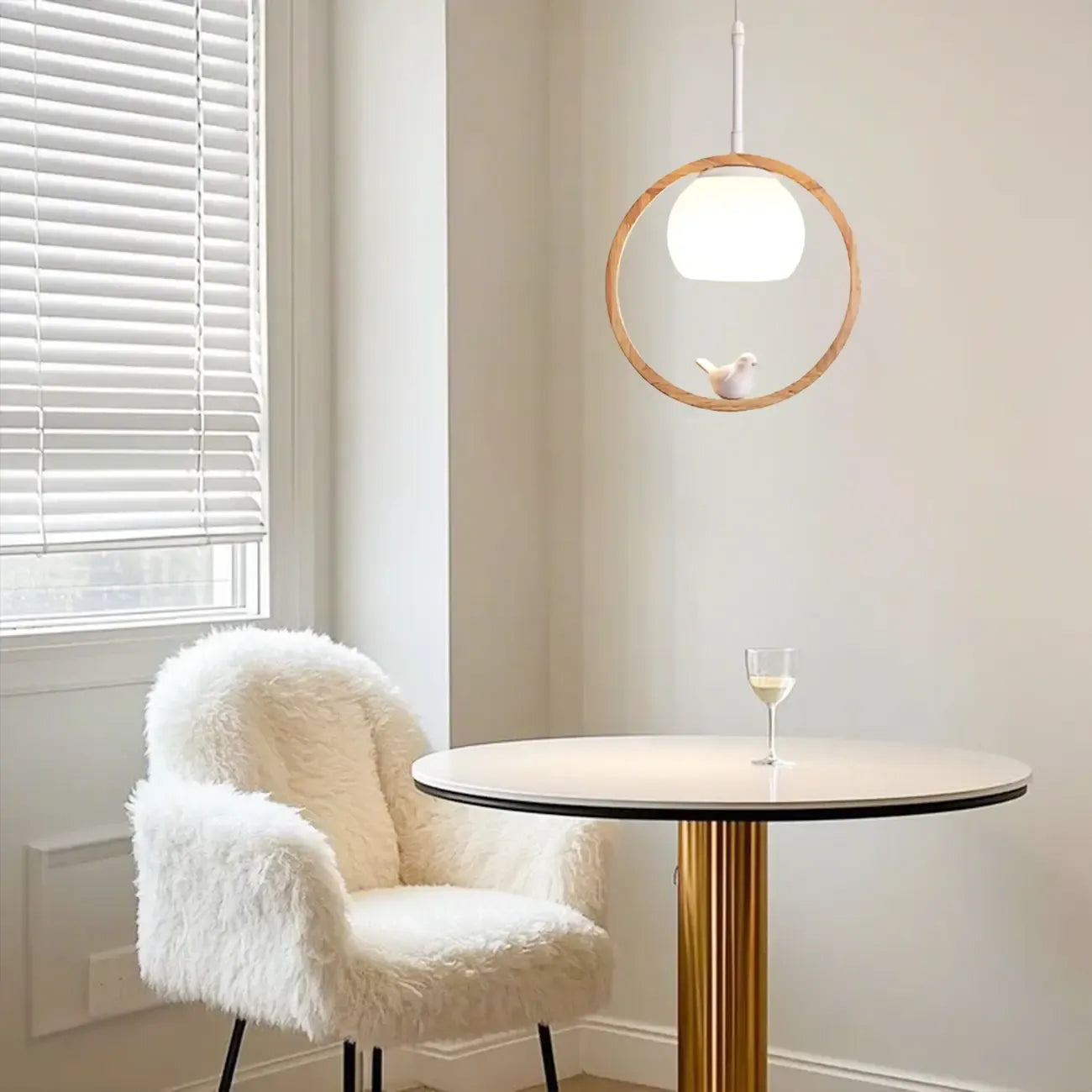 Suspension LED design en forme d'anneau en bois avec abat-jour en verre pour la décoration intérieure