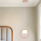 Suspension LED design en forme d'anneau en bois avec abat-jour en verre pour la décoration intérieure