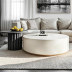 Table basse ronde en bois noir et blanc moderne et élégante avec tiroir