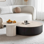 Table basse ronde en bois noir et blanc moderne et élégante avec tiroir