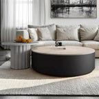 Table basse ronde en bois noir et blanc moderne et élégante avec tiroir