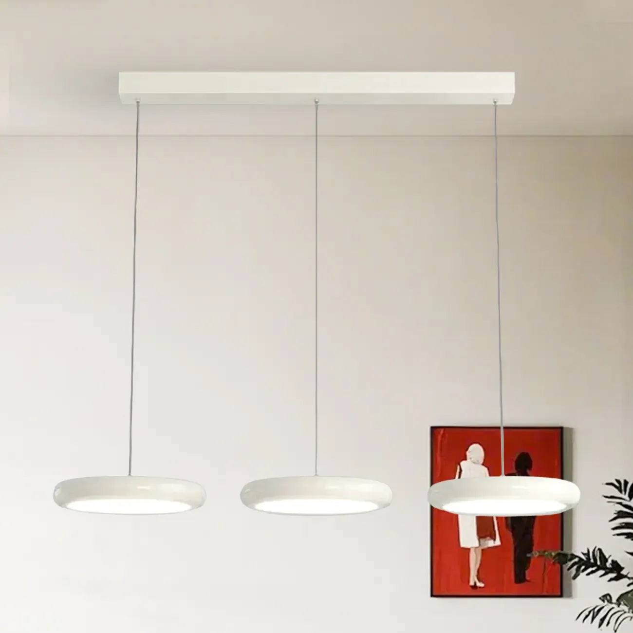 Suspension moderne à 3 lumières LED en verre opale pour salle à manger