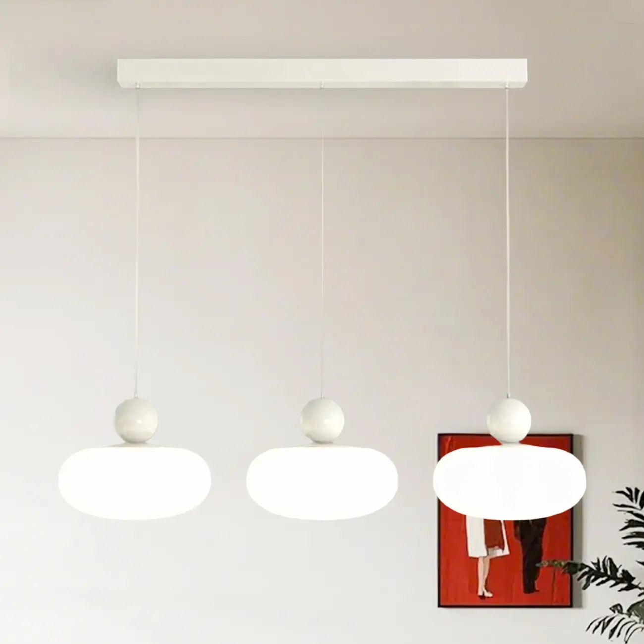 Suspension moderne à 3 lumières LED en verre opale pour salle à manger