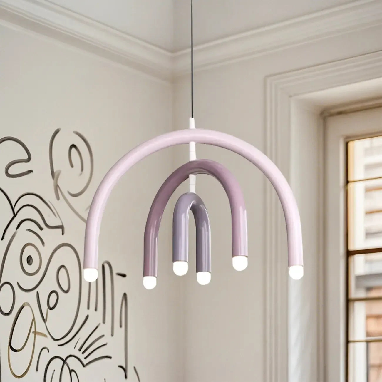 Lustre moderne à 6 lumières LED avec un design en forme d'arc-en-ciel