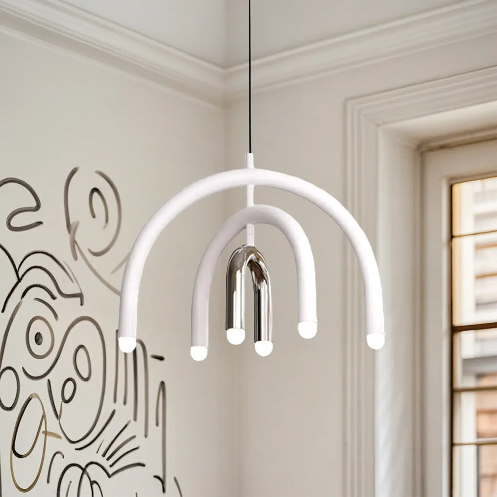 Lustre moderne à 6 lumières LED avec un design en forme d'arc-en-ciel