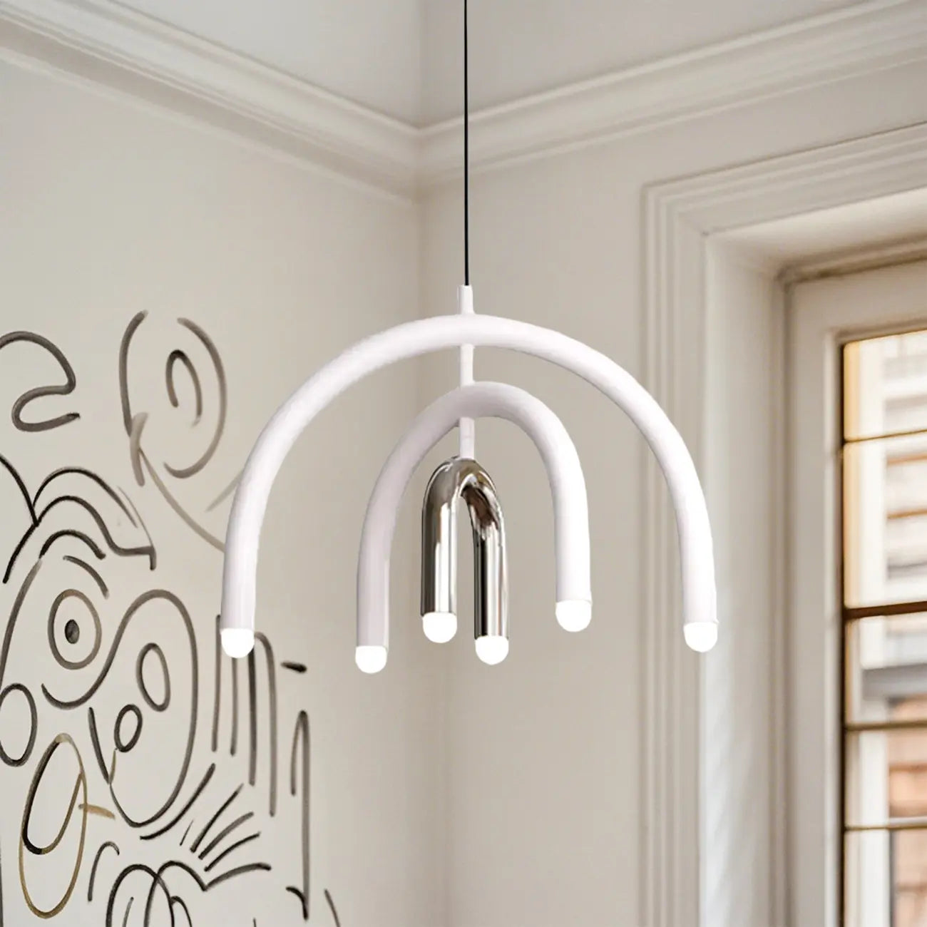 Lustre moderne à 6 lumières LED avec un design en forme d'arc-en-ciel