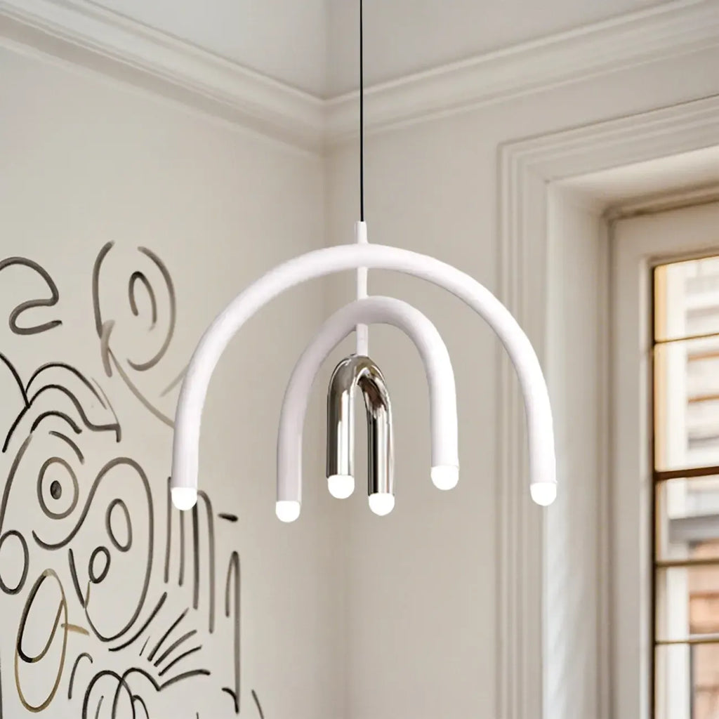 Lustre moderne à 6 lumières LED avec un design en forme d'arc-en-ciel