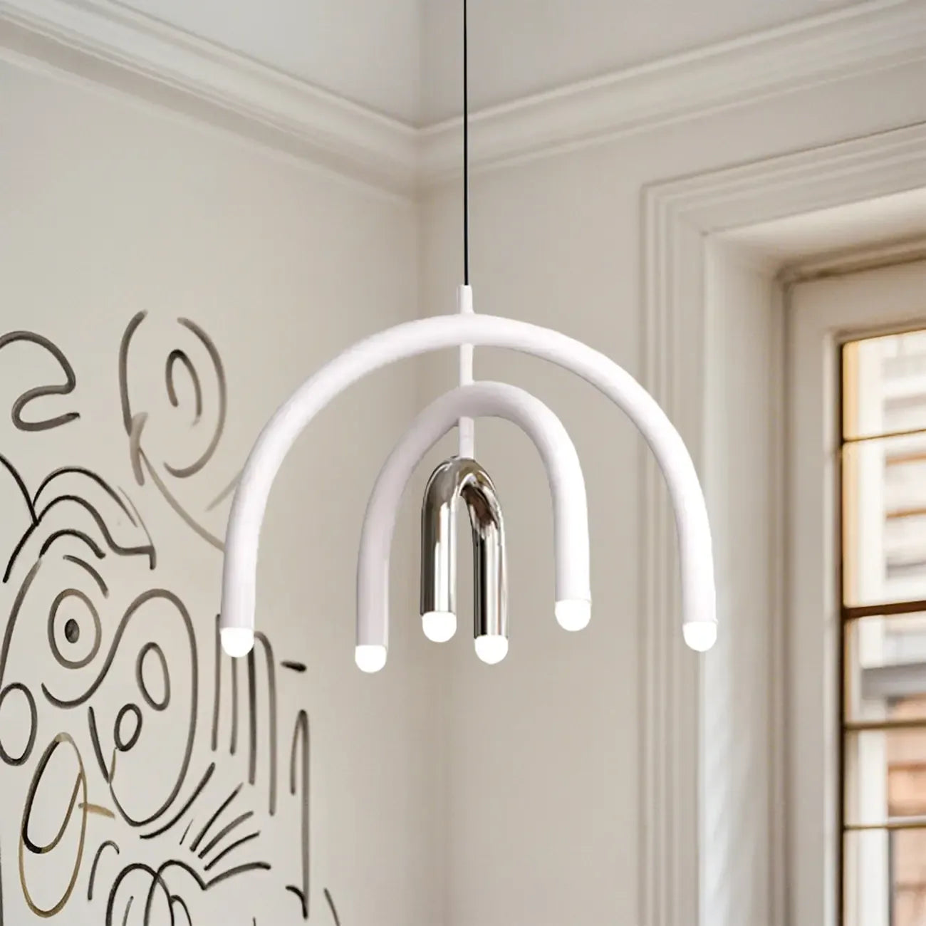 Lustre moderne à 6 lumières LED avec un design en forme d'arc-en-ciel