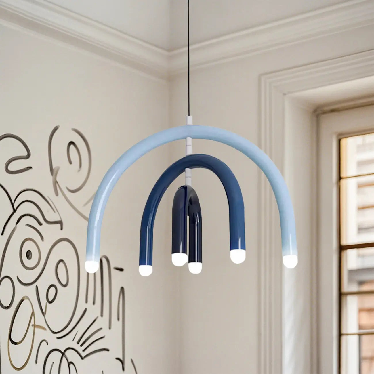 Lustre moderne à 6 lumières LED avec un design en forme d'arc-en-ciel
