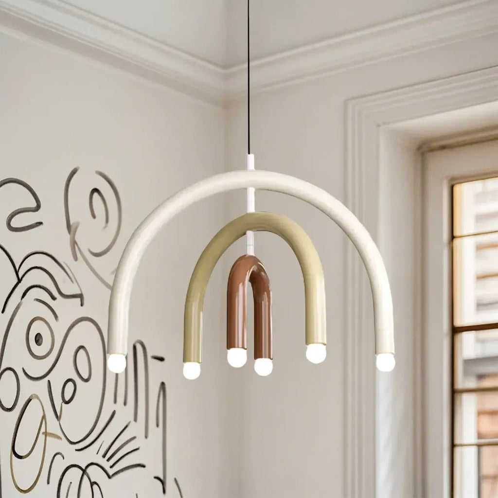 Lustre moderne à 6 lumières LED avec un design en forme d'arc-en-ciel
