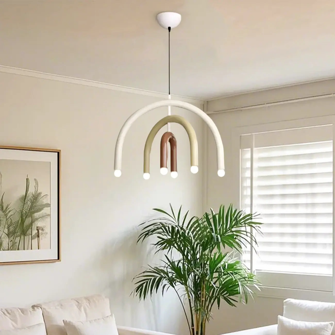 Lustre moderne à 6 lumières LED avec un design en forme d'arc-en-ciel