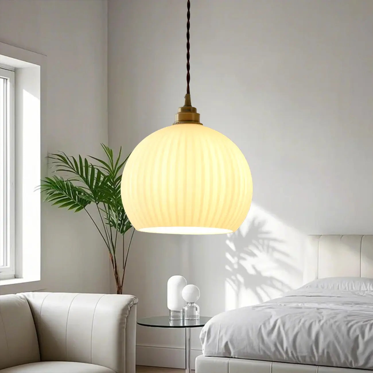 Suspension LED minimaliste en verre blanc, lanterne pour salon