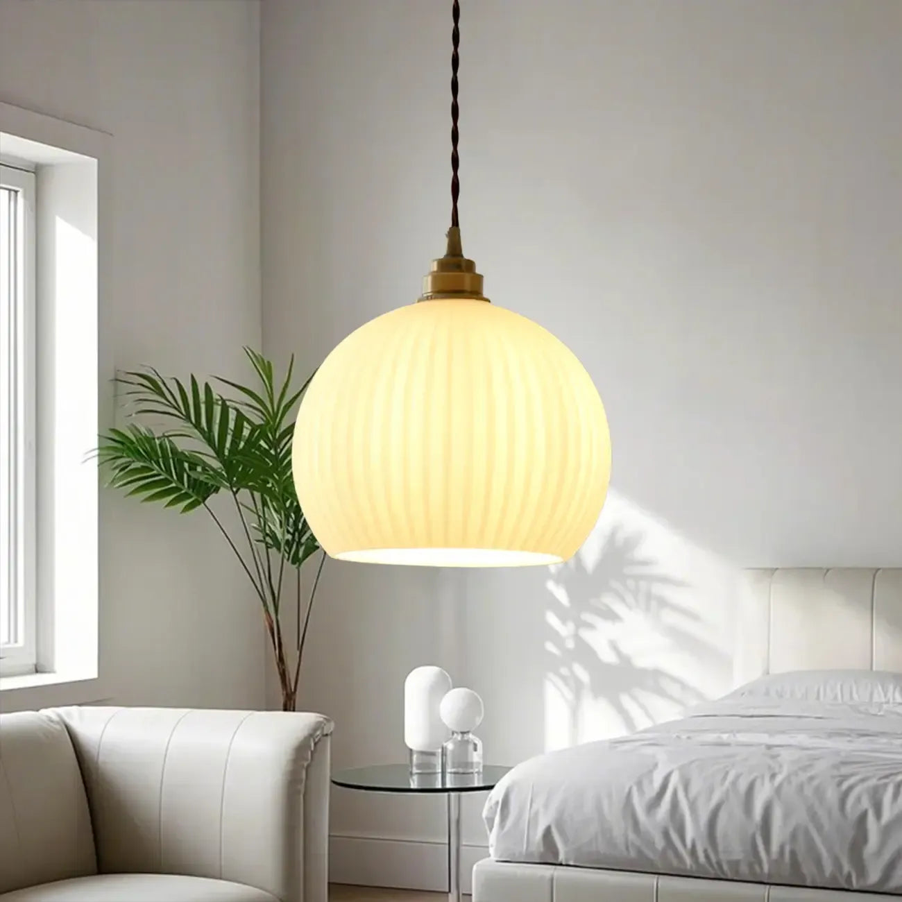Suspension LED minimaliste en verre blanc, lanterne pour salon