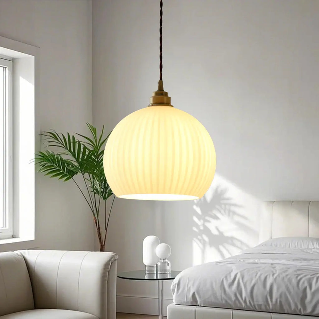 Suspension LED minimaliste en verre blanc, lanterne pour salon