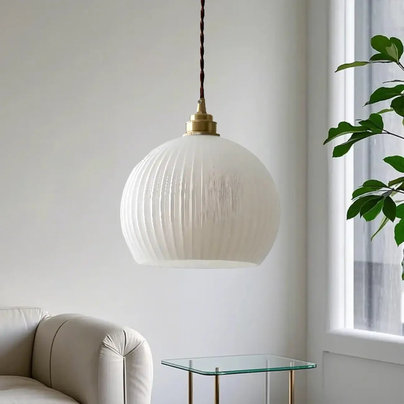 Suspension LED minimaliste en verre blanc, lanterne pour salon