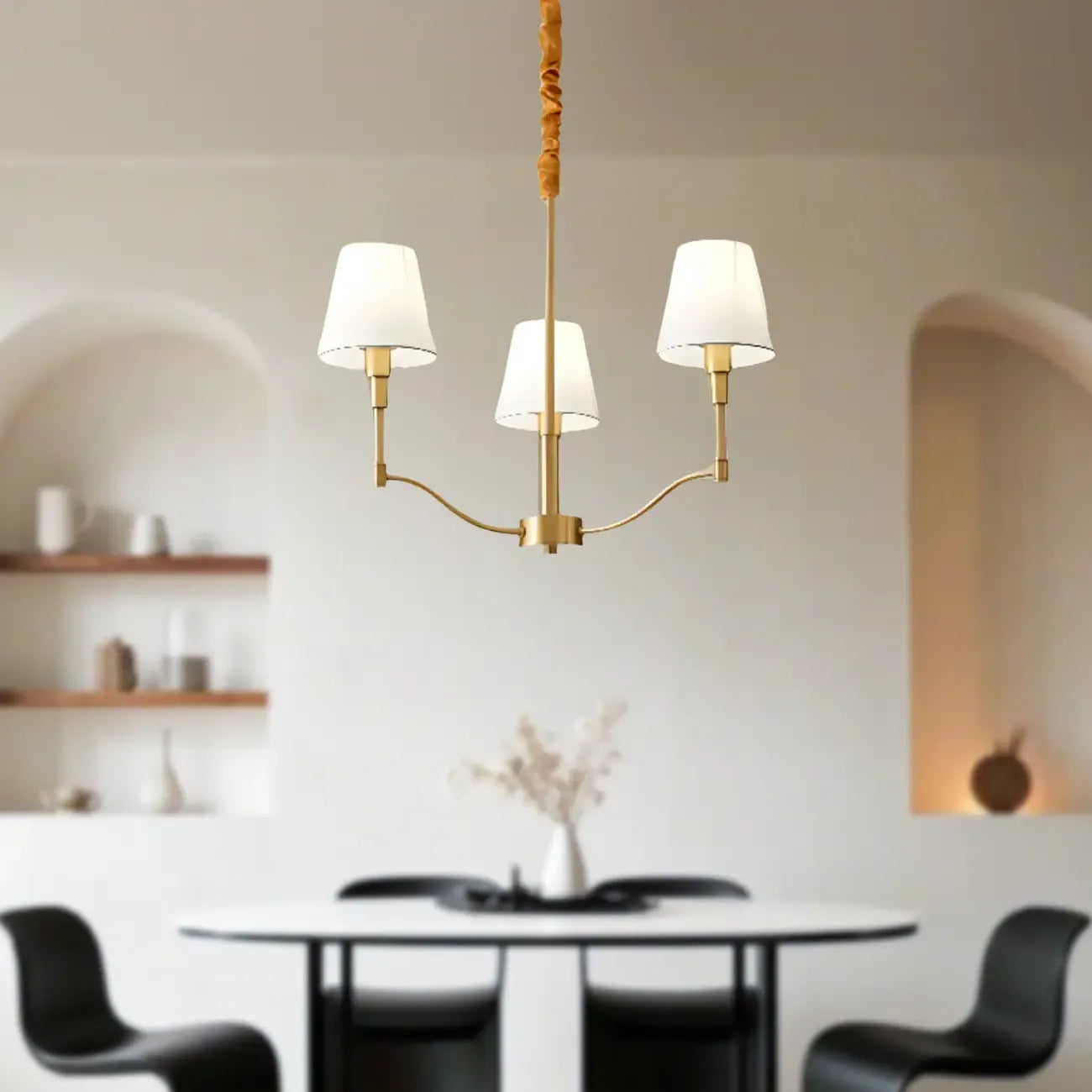 Lustre moderne blanc à 3 lumières avec abat-jour en tissu