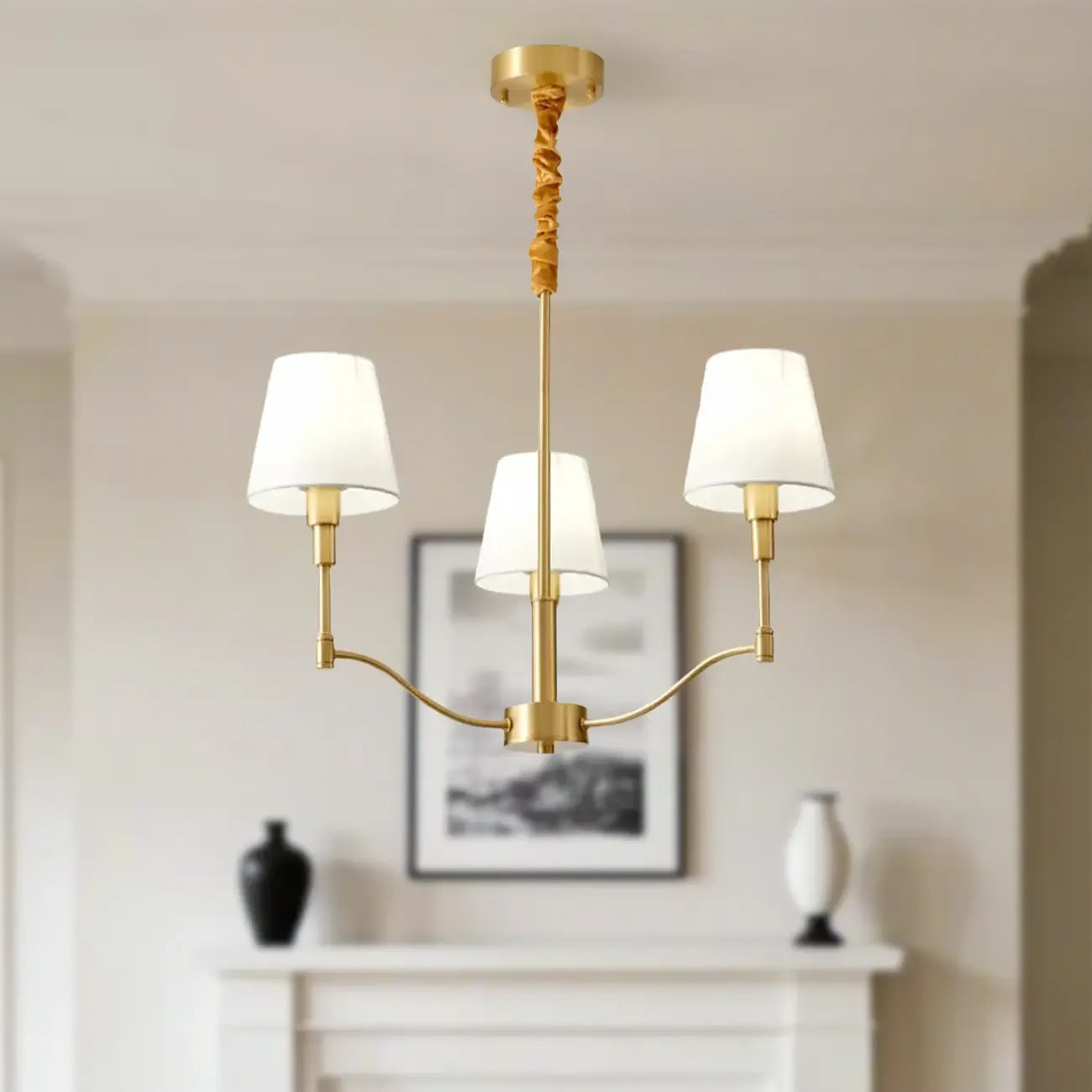 Lustre moderne blanc à 3 lumières avec abat-jour en tissu