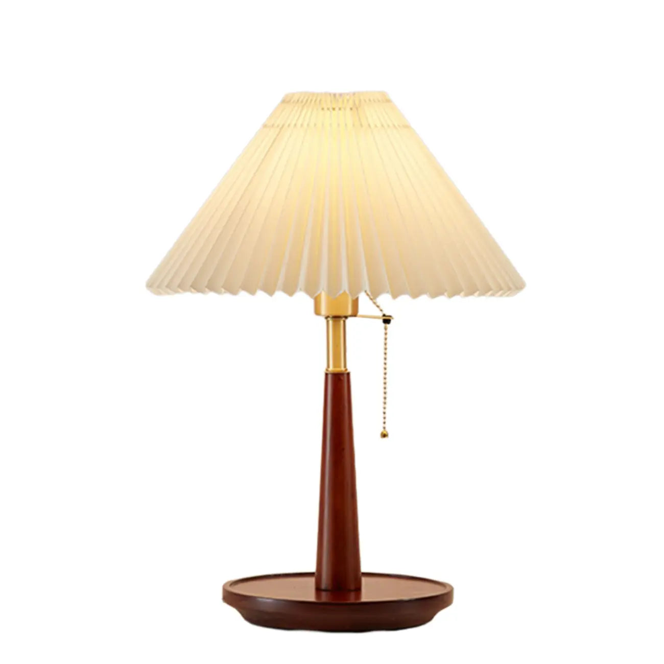 Lampe de table élégante avec pied rond en métal et abat-jour conique en tissu