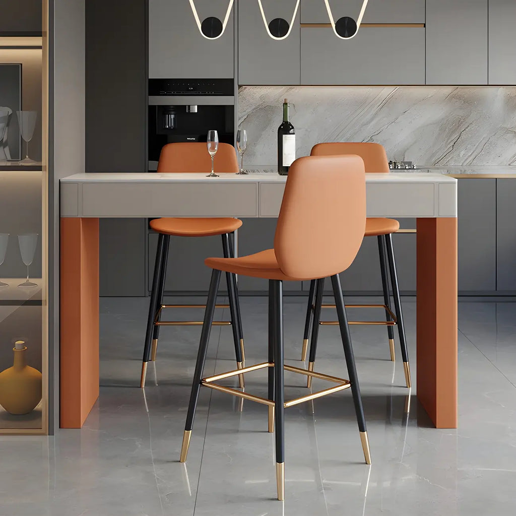 Tables de bar modernes en bois avec plateau en pierre beige et orange et tiroir