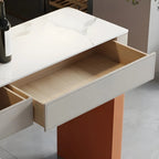 Tables de bar modernes en bois avec plateau en pierre beige et orange et tiroir